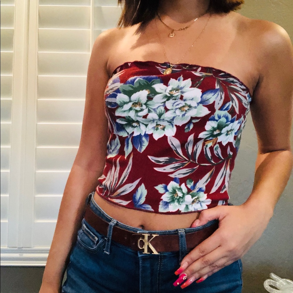 Floral Burgundy tube top